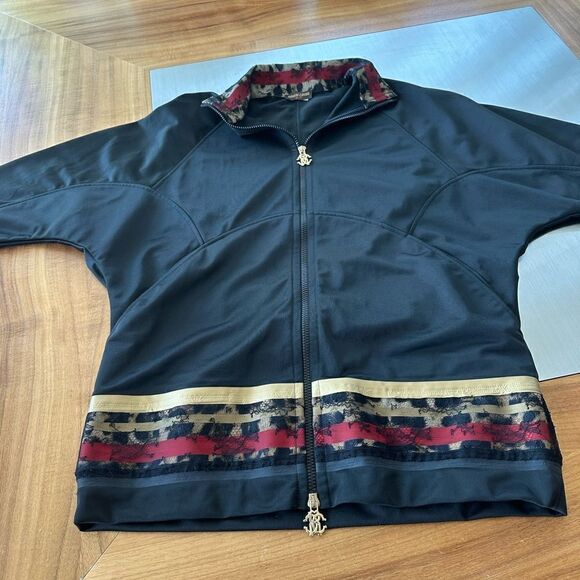Roberto Cavalli, black red and gold zip up three-quarter sleeve jacket - Picture 5 of 17